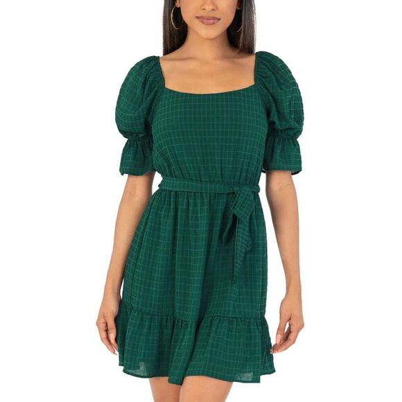 Speechless Dresses & Skirts - Speechless Womens Green Puff Sleeve Square Neck Fit & Flare Dress Juniors NWT